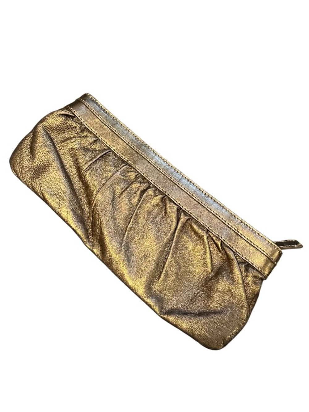 Express Metallic Brown/Gold Pleated Zip Clutch Wristlet NWOT